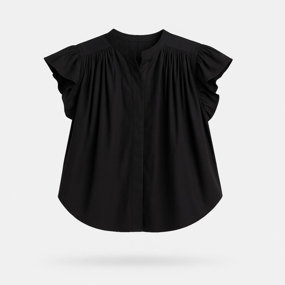 Madewell Poplin Shirred Button Up Shirt Womens XS Jet Black Blouse